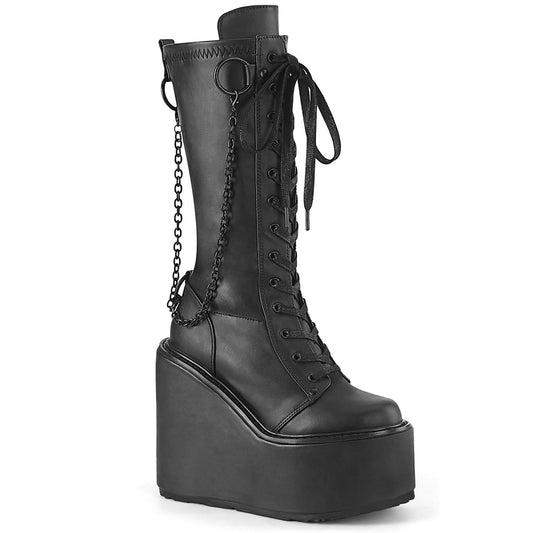 Demonia Cult Essential | "Swing-150" Boots - Black Stretch Vegan Leather