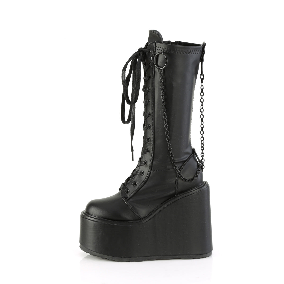 Demonia Cult Essential | "Swing-150" Boots - Black Stretch Vegan Leather