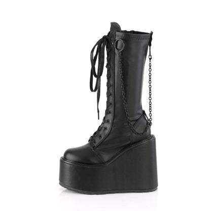 Demonia Cult Essential | "Swing-150" Boots - Black Stretch Vegan Leather