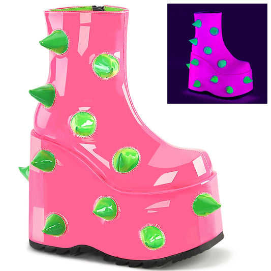 Demonia Cult Everyday | "Slay-77" Boots - UV Neon Pink-Neon Green
