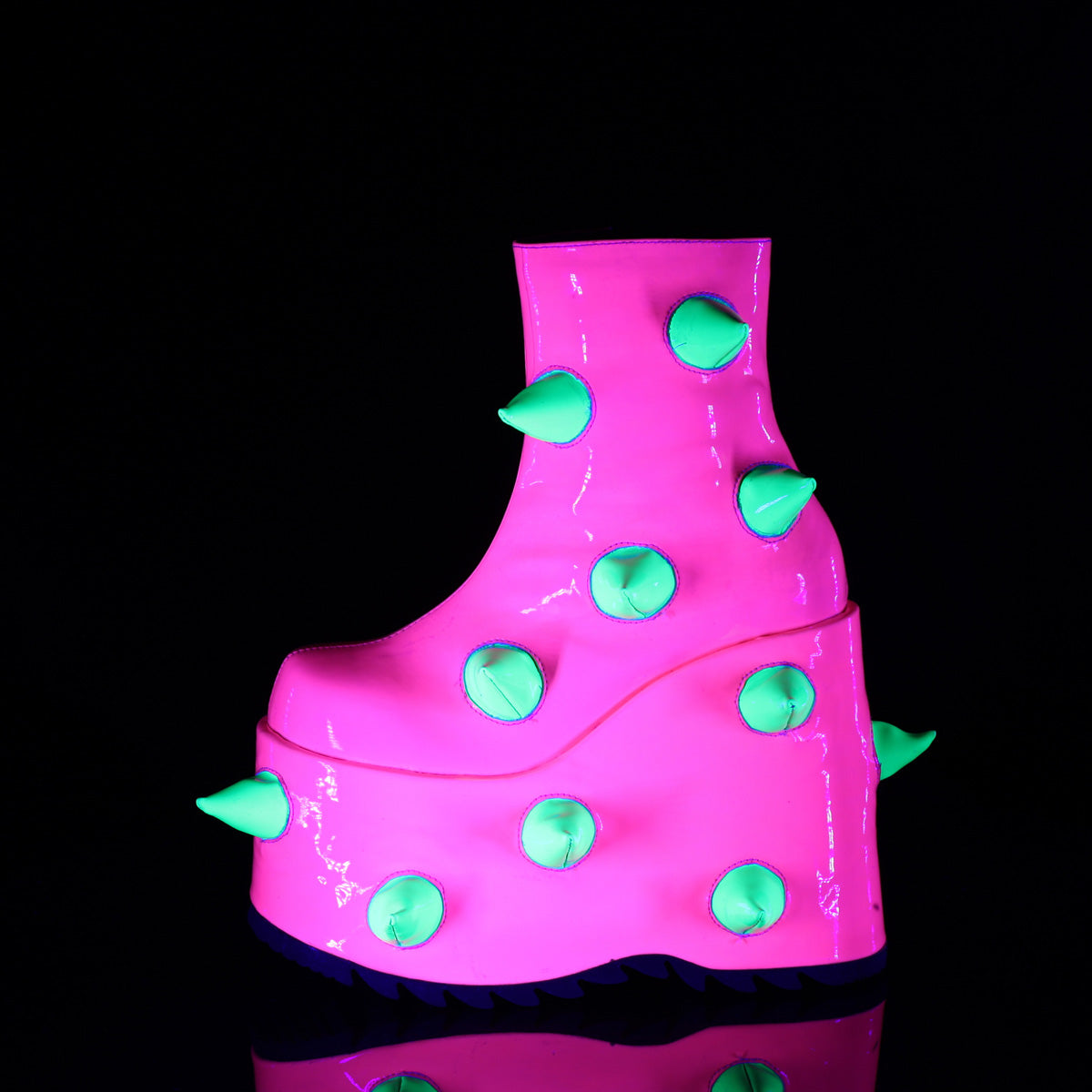Demonia Cult Everyday | "Slay-77" Boots - UV Neon Pink-Neon Green