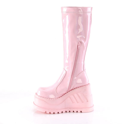 Demonia Cult Quality | "Stomp-200" Boots - Baby Pink Hologram Stretch Patent