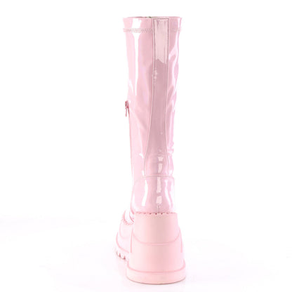 Demonia Cult Quality | "Stomp-200" Boots - Baby Pink Hologram Stretch Patent