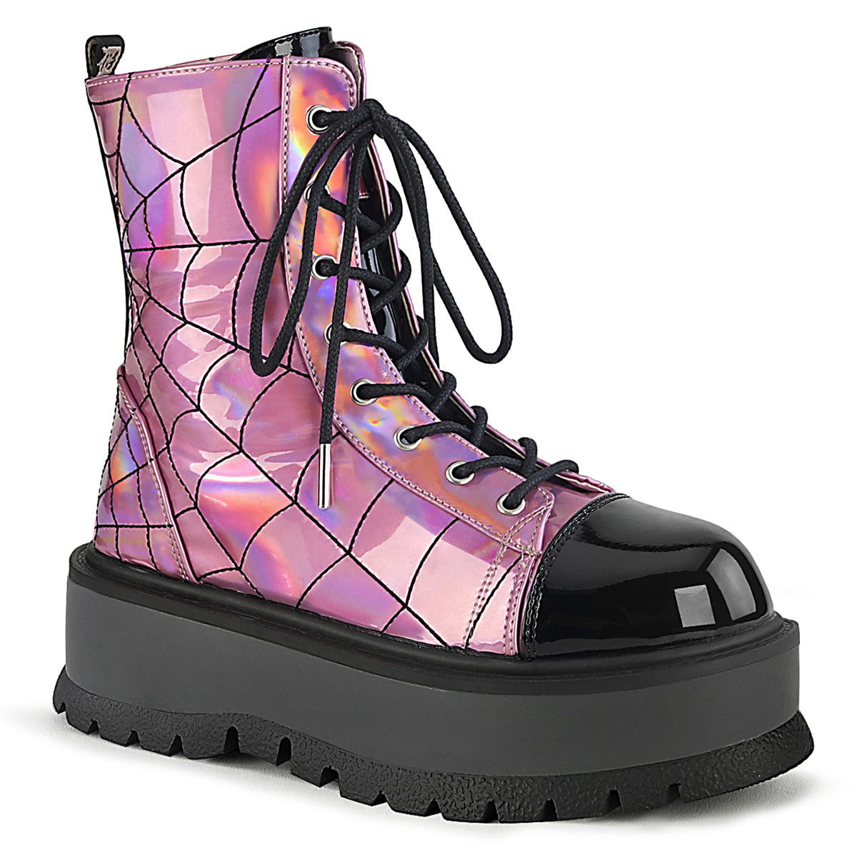Demonia Cult Exclusive | "Slacker-88" Boots - Pink Hologram-Black Patent