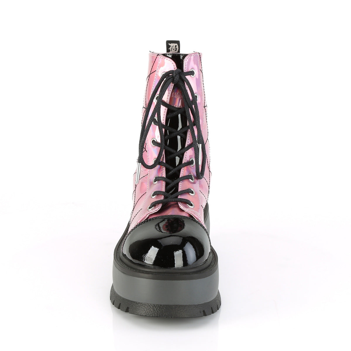 Demonia Cult Exclusive | "Slacker-88" Boots - Pink Hologram-Black Patent