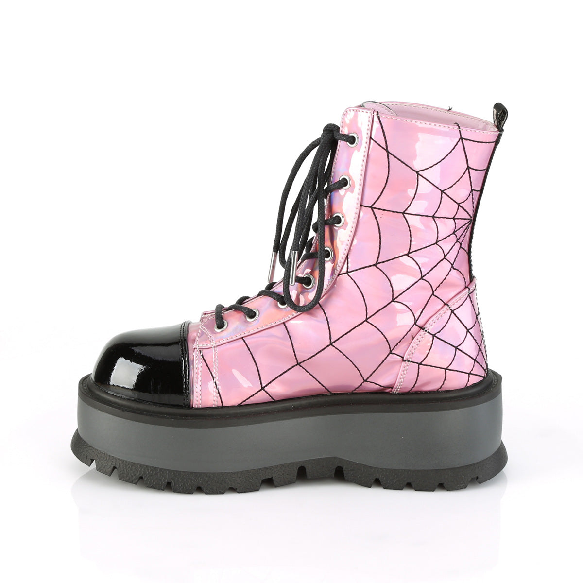 Demonia Cult Exclusive | "Slacker-88" Boots - Pink Hologram-Black Patent