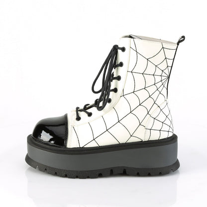 Demonia Cult Classic | "Slacker-88" Boots - White Glow Vegan Leather-Black Patent