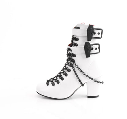 Demonia Cult Essential | "Vivika-128" Boots - White Vegan Leather