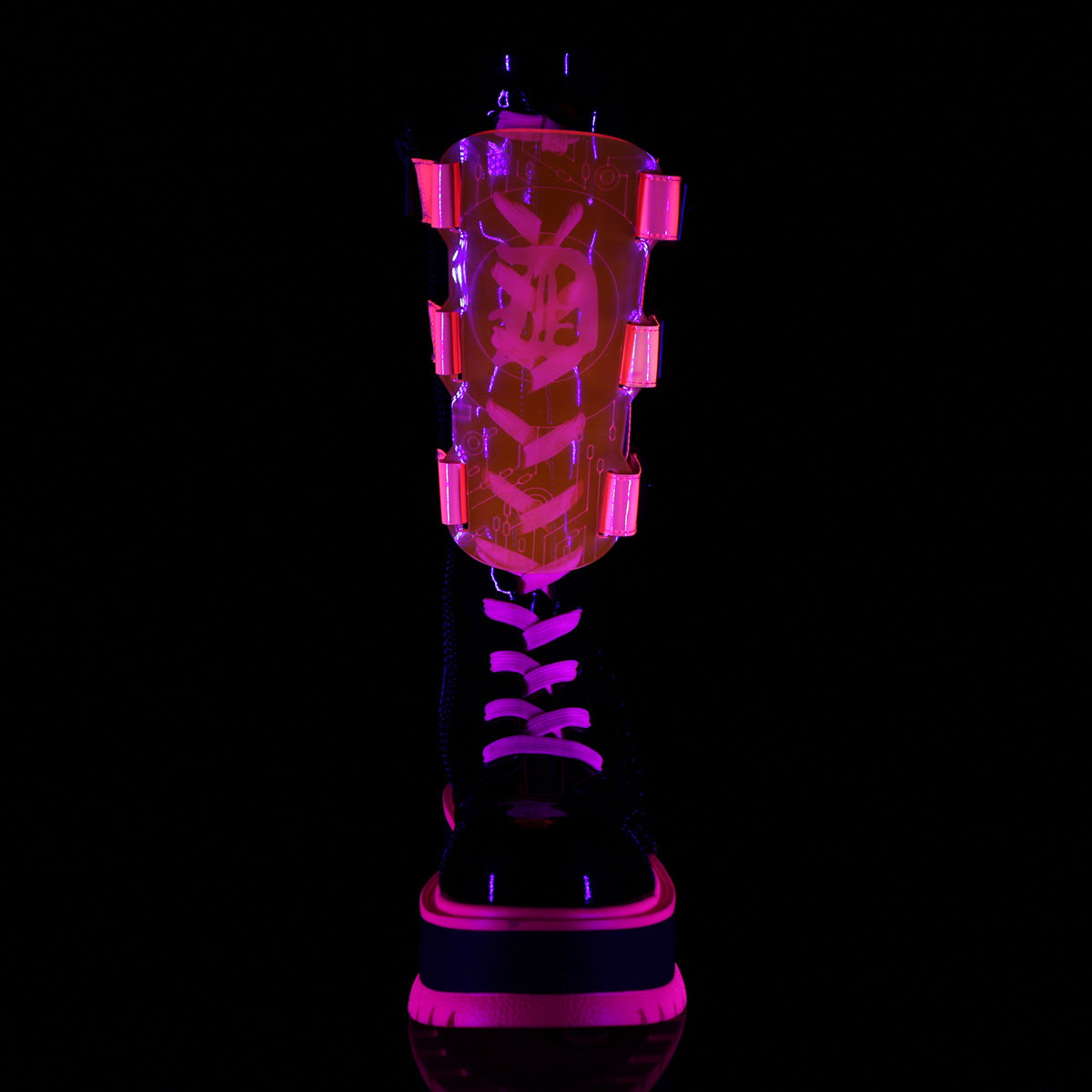 Demonia Cult Everyday | "Slacker-156" Boots - Black Patent-UV Neon Pink
