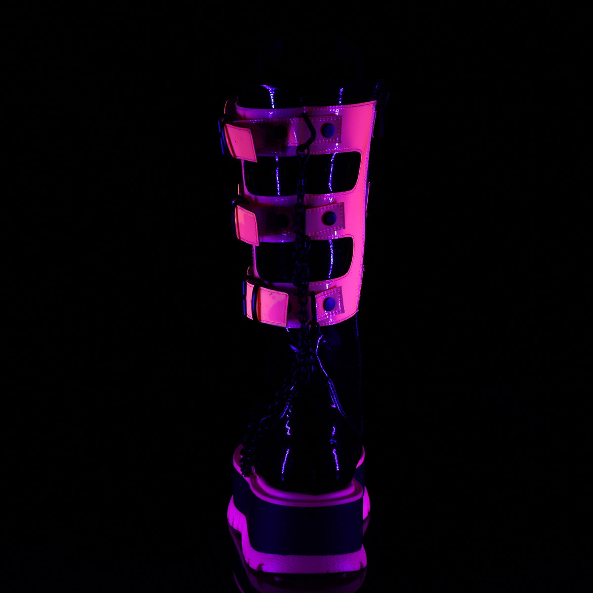 Demonia Cult Everyday | "Slacker-156" Boots - Black Patent-UV Neon Pink