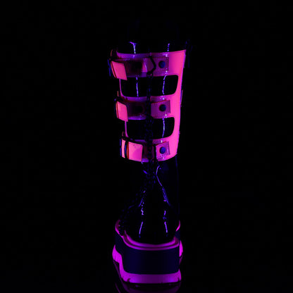 Demonia Cult Everyday | "Slacker-156" Boots - Black Patent-UV Neon Pink