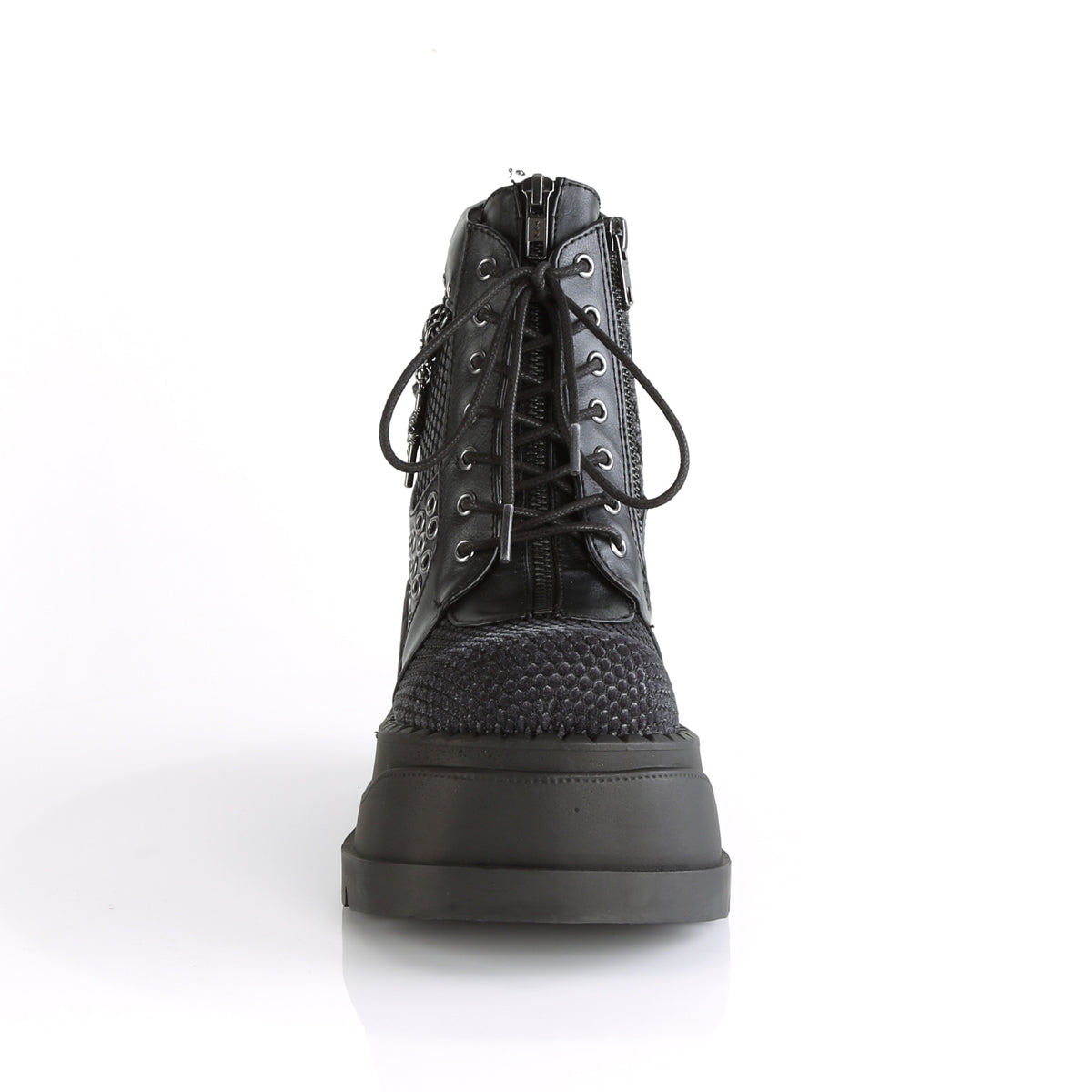 Demonia Cult Value | "Stomp-18" Boots - Black Vegan Leather-Gray Velvet