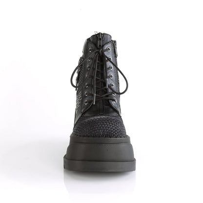 Demonia Cult Value | "Stomp-18" Boots - Black Vegan Leather-Gray Velvet