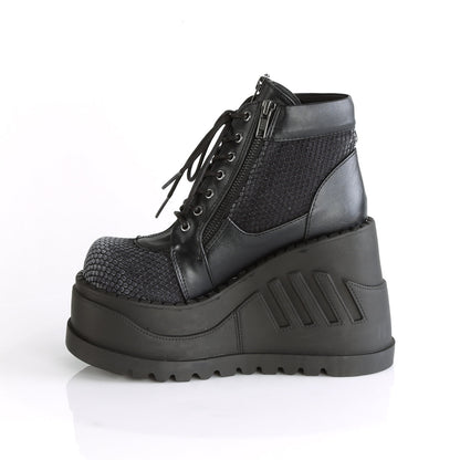 Demonia Cult Value | "Stomp-18" Boots - Black Vegan Leather-Gray Velvet