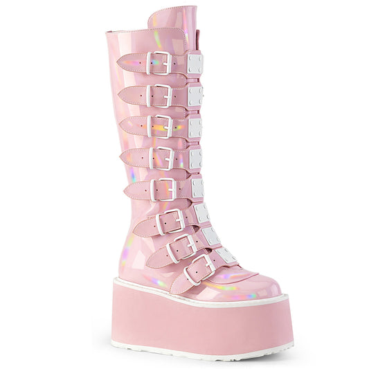 Demonia Cult Great Value | "Damned-318" Boots - Baby Pink Holo Patent