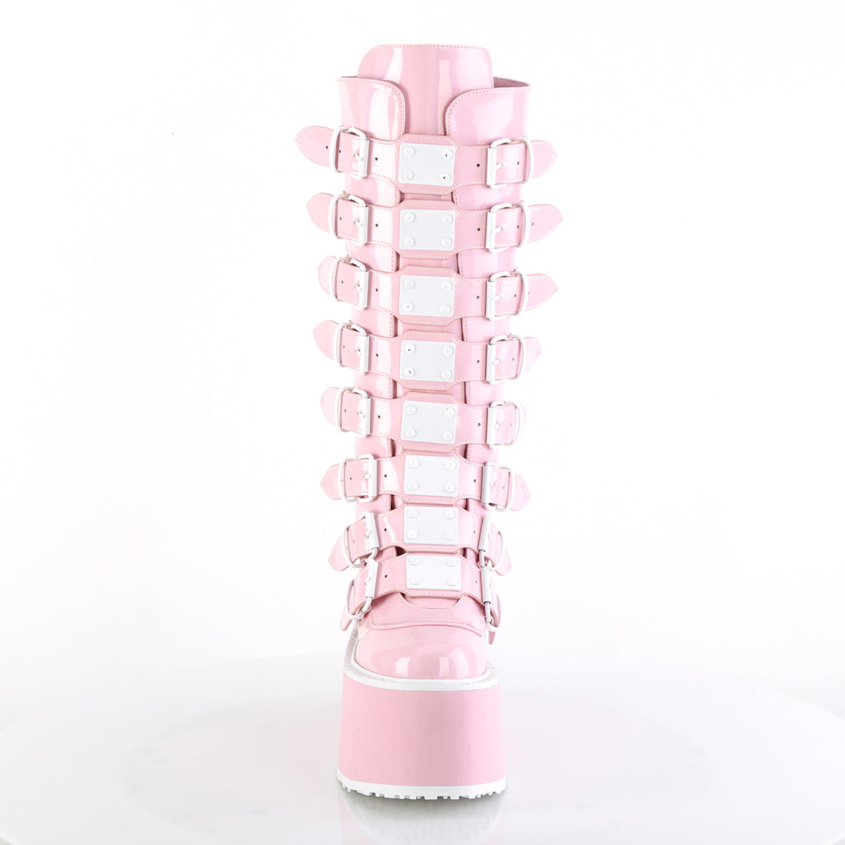 Demonia Cult Great Value | "Damned-318" Boots - Baby Pink Holo Patent