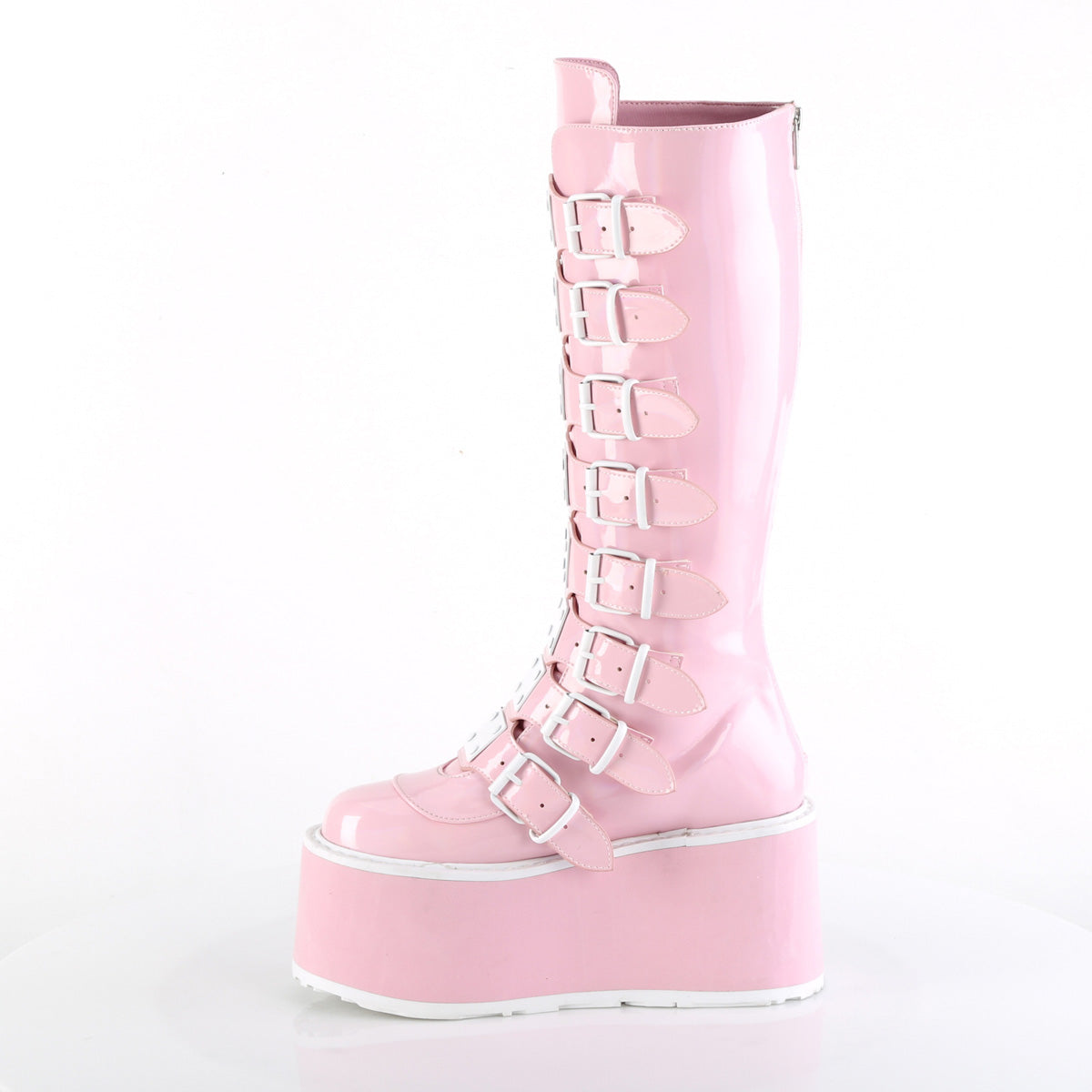 Demonia Cult Great Value | "Damned-318" Boots - Baby Pink Holo Patent