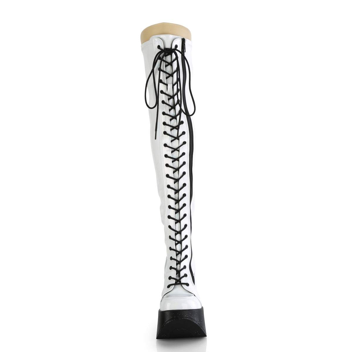 Demonia Cult Latest | "Dynamite-300" Boots - White Stretch Holo