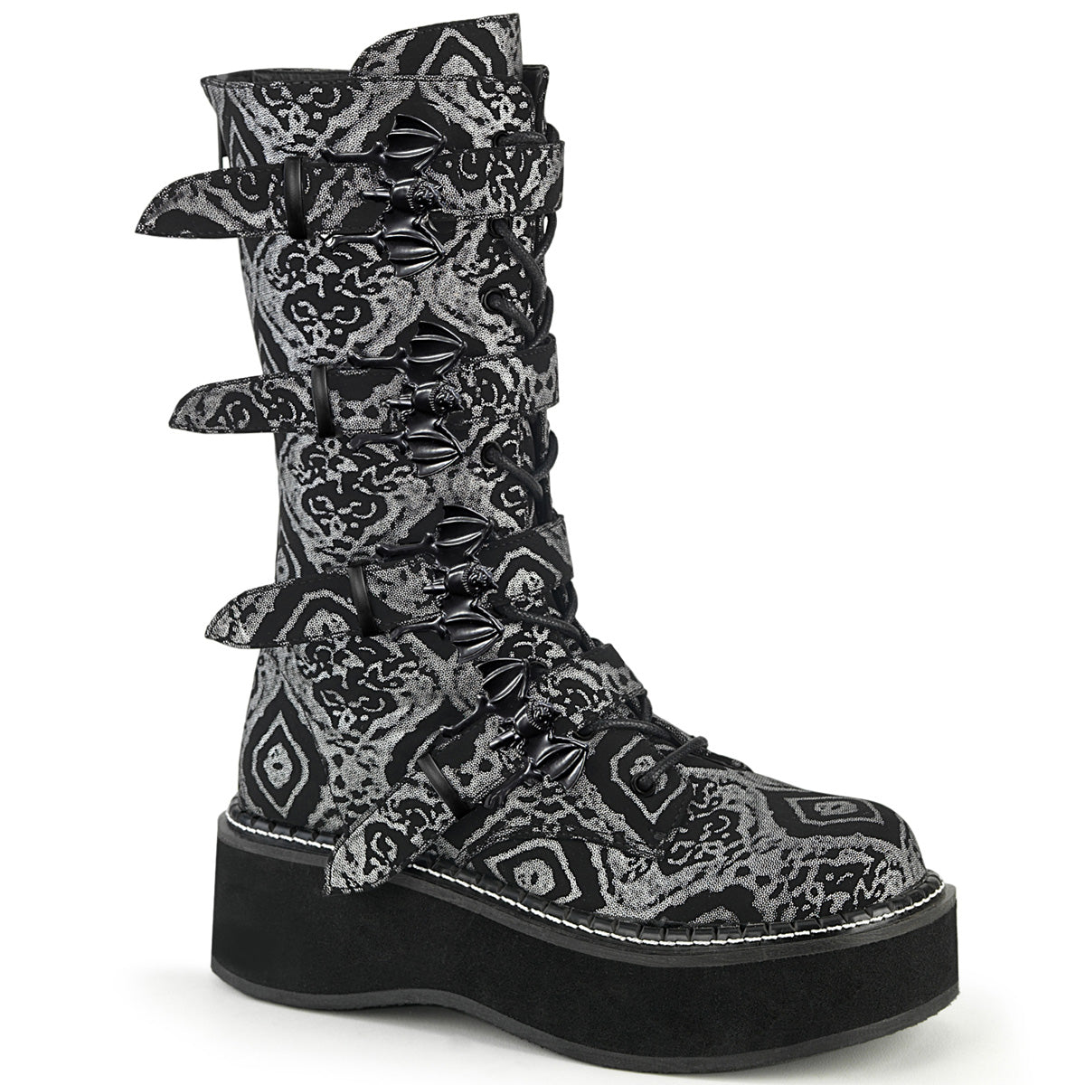 Demonia Cult Signature | "Emily-322" Boots - Black-Silver Faux Nubuck Leather
