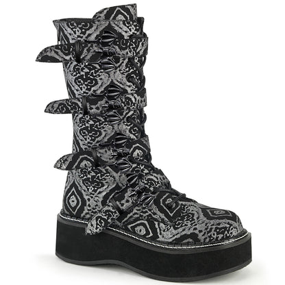 Demonia Cult Signature | "Emily-322" Boots - Black-Silver Faux Nubuck Leather