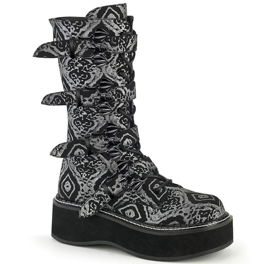 Demonia Cult Signature | "Emily-322" Boots - Black-Silver Faux Nubuck Leather
