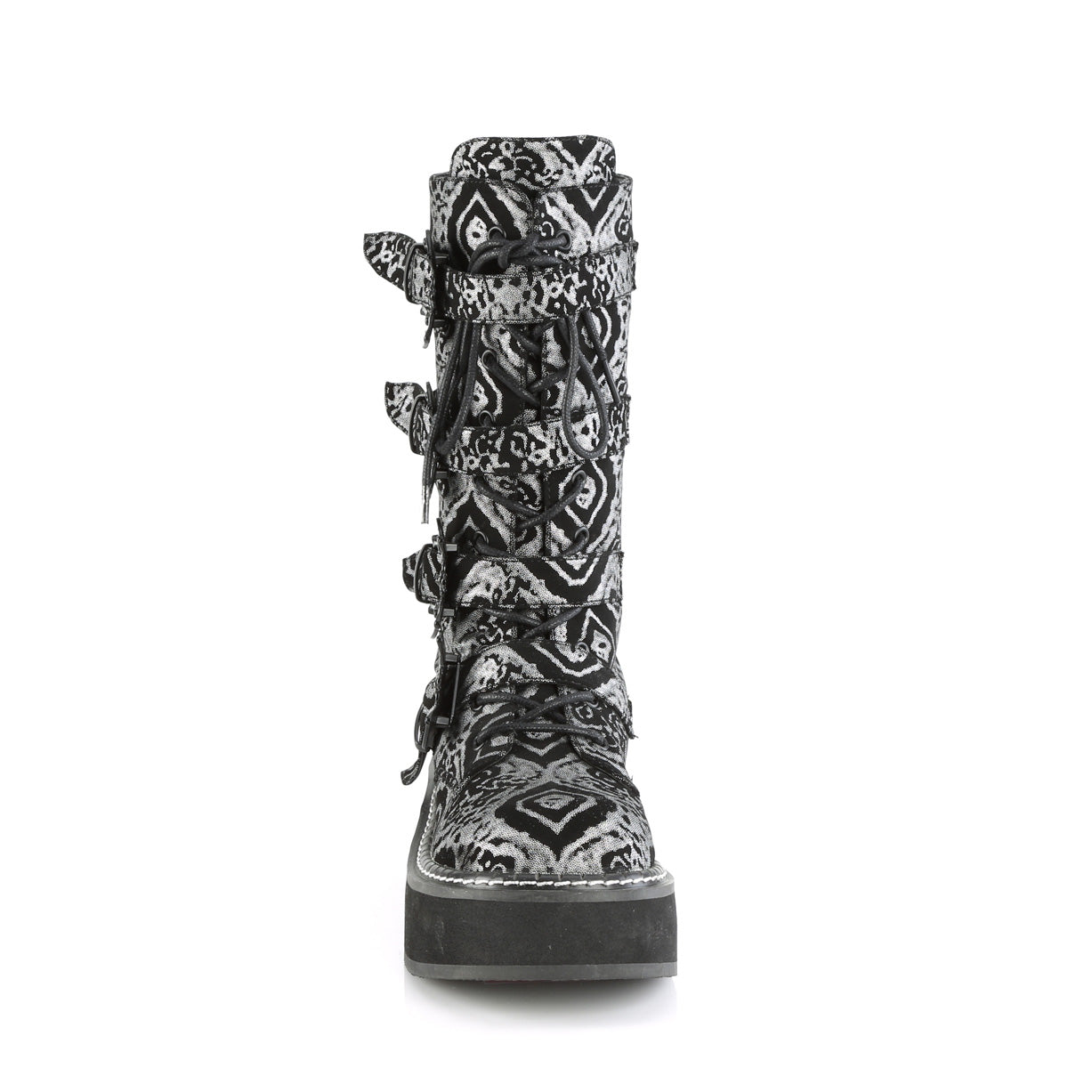 Demonia Cult Signature | "Emily-322" Boots - Black-Silver Faux Nubuck Leather