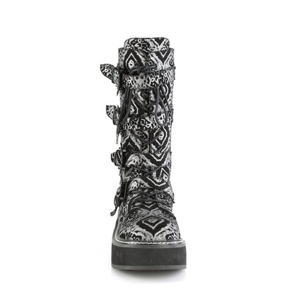 Demonia Cult Signature | "Emily-322" Boots - Black-Silver Faux Nubuck Leather