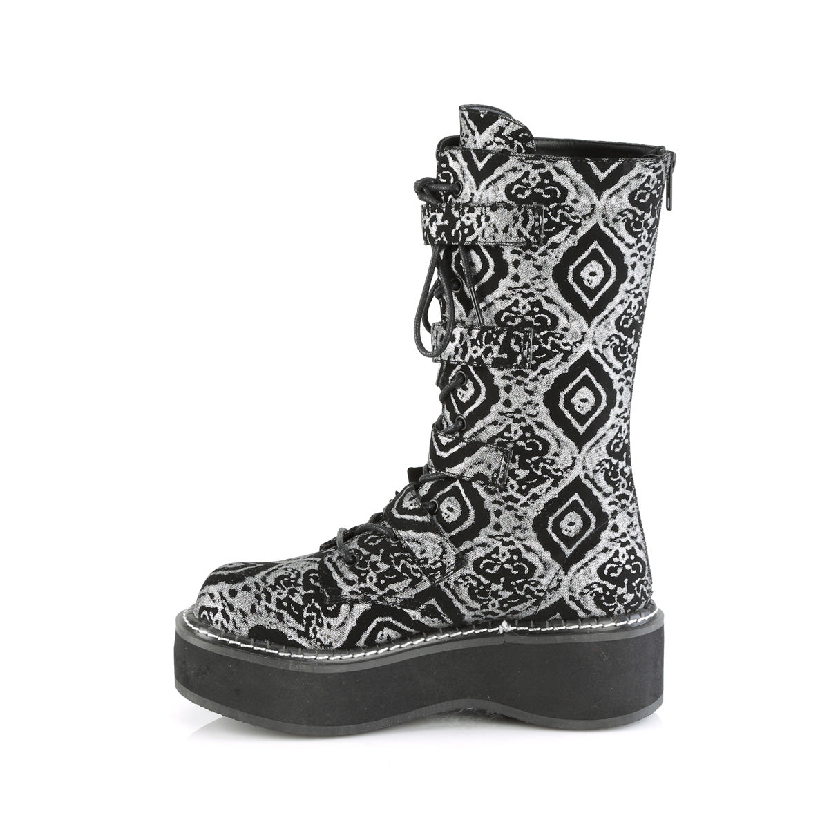 Demonia Cult Signature | "Emily-322" Boots - Black-Silver Faux Nubuck Leather
