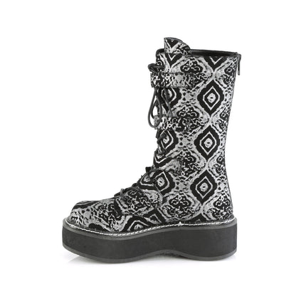 Demonia Cult Signature | "Emily-322" Boots - Black-Silver Faux Nubuck Leather