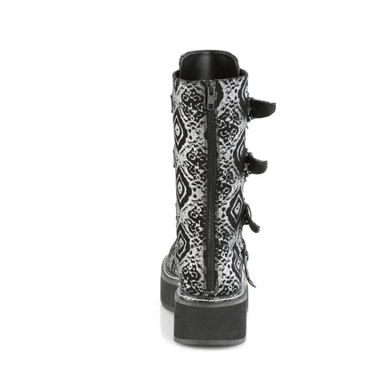 Demonia Cult Signature | "Emily-322" Boots - Black-Silver Faux Nubuck Leather