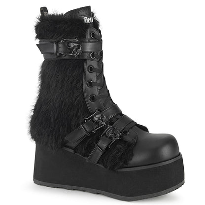 Demonia Cult Classic | "Trashville-218" Boots - Black Vegan Leather-Faux Fur
