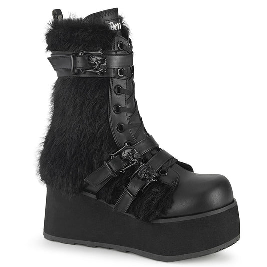 Demonia Cult Classic | "Trashville-218" Boots - Black Vegan Leather-Faux Fur