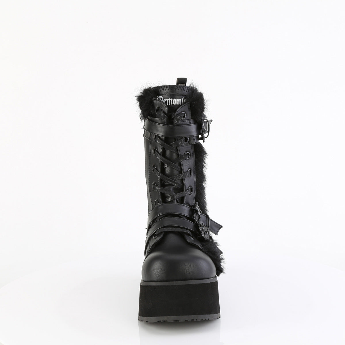 Demonia Cult Classic | "Trashville-218" Boots - Black Vegan Leather-Faux Fur