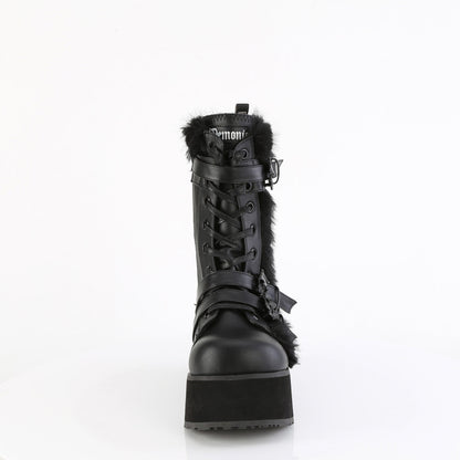 Demonia Cult Classic | "Trashville-218" Boots - Black Vegan Leather-Faux Fur
