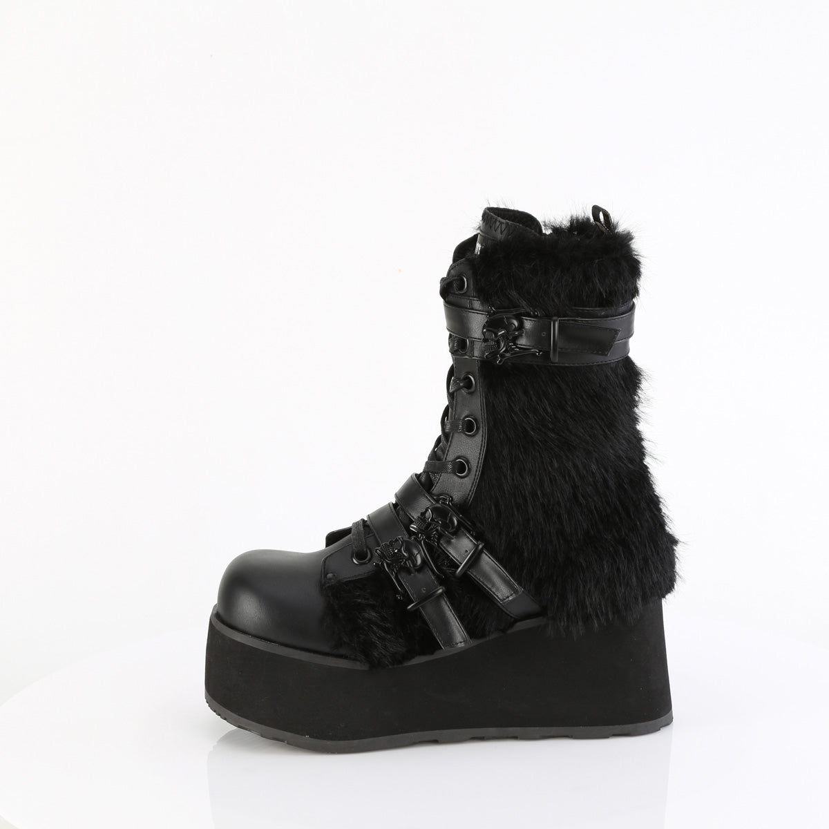 Demonia Cult Classic | "Trashville-218" Boots - Black Vegan Leather-Faux Fur