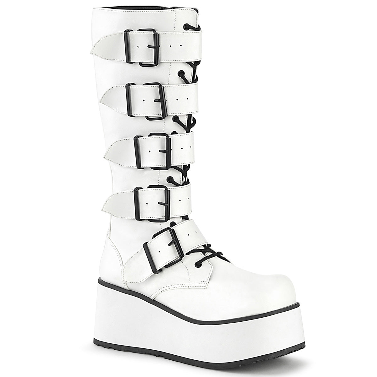 Demonia Cult Essential | "Trashville-518" Boots - White Vegan Leather