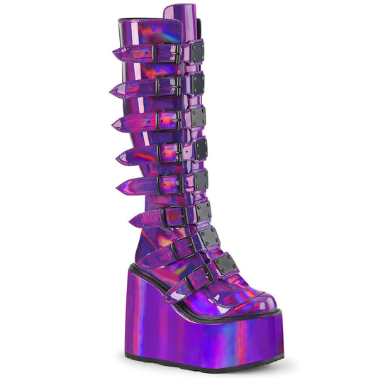 Demonia Cult Great Value | "Swing-815" Boots - Purple Holographic Patent