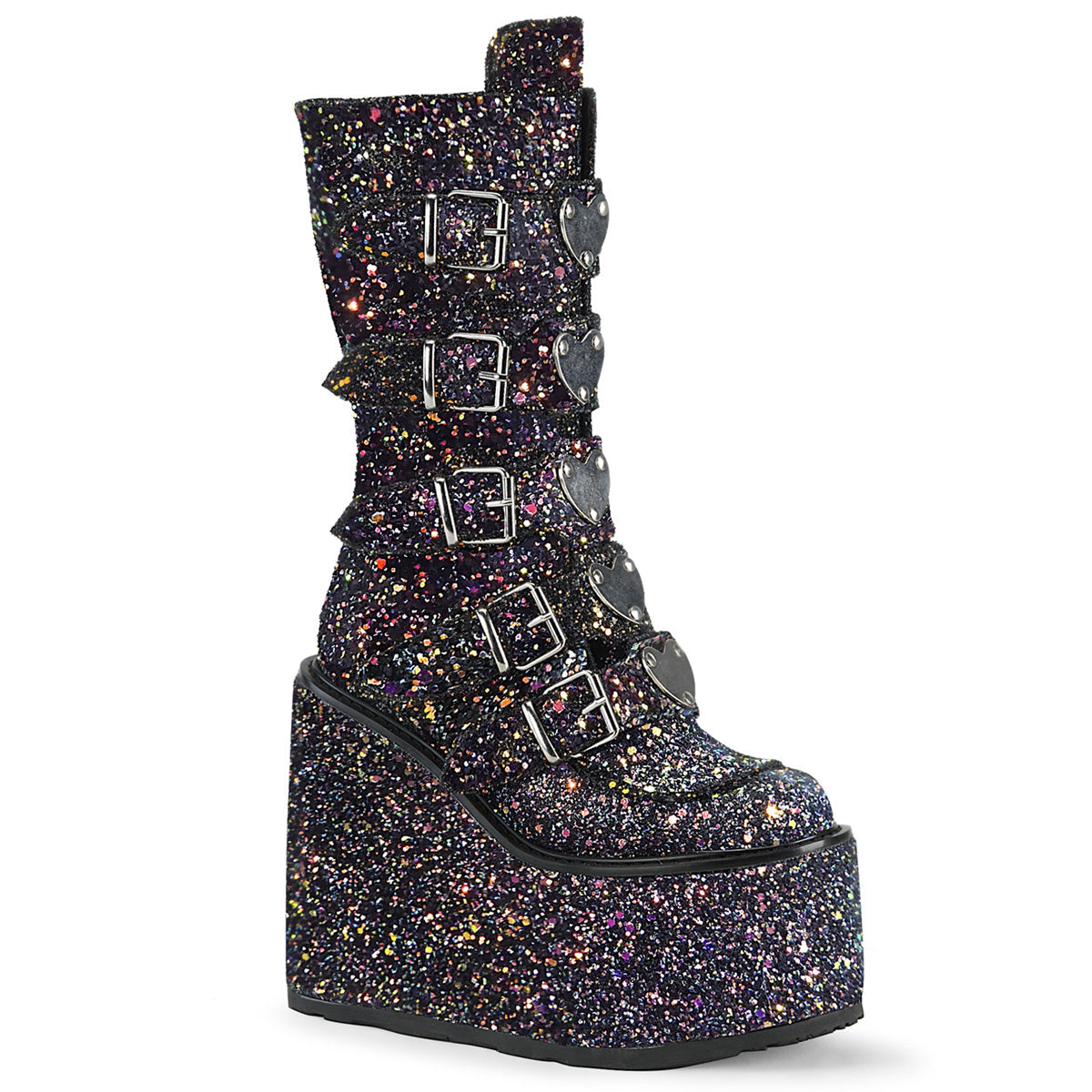 Demonia Cult Latest | "Swing-230G" Boots - Black Multi Glitter