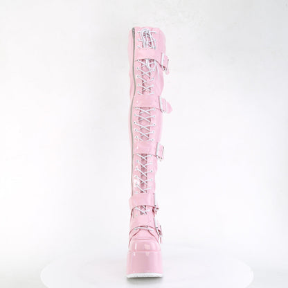 Demonia Cult Essential | "Camel-305" Boots - Baby Pink Stretch Hologram