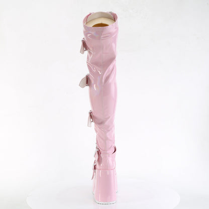 Demonia Cult Essential | "Camel-305" Boots - Baby Pink Stretch Hologram