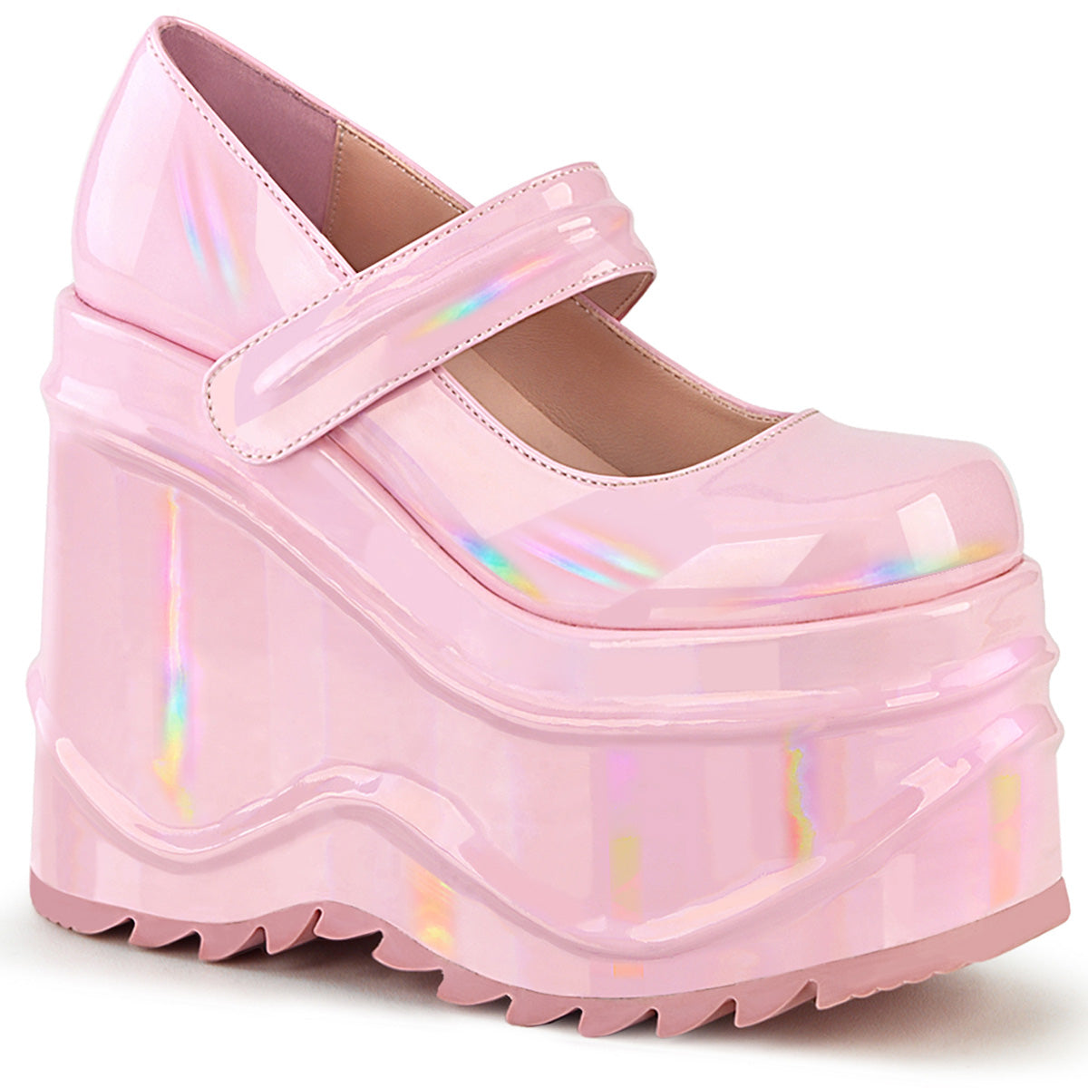 Demonia Cult Everyday | "Wave-32" Platforms - Baby Pink Hologram