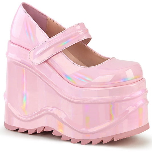 Demonia Cult Everyday | "Wave-32" Platforms - Baby Pink Hologram