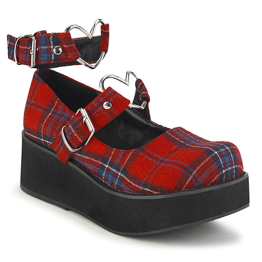 Demonia Cult Great Value | "Sprite-02" Platforms - Red Plaid Fabric