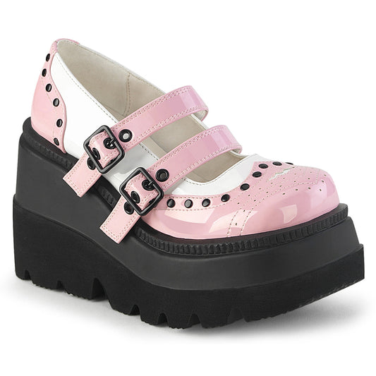 Demonia Cult Quality | "Shaker-27" Platforms - Baby Pink-White Patent