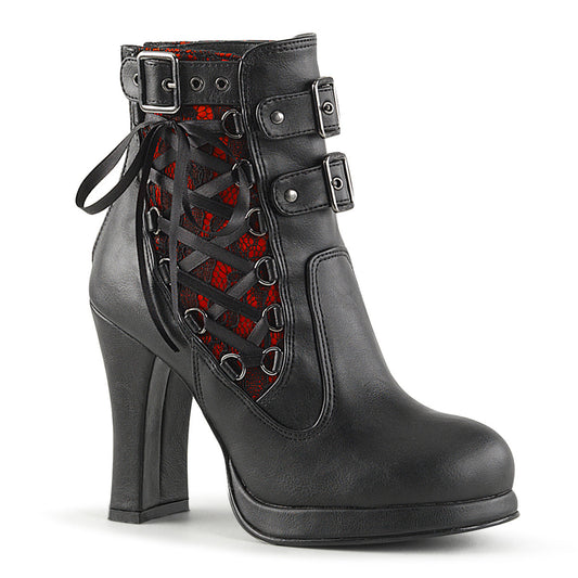 Demonia Cult Quality | "Crypto-51" Boots - Black-Red Lace Vegan Leather