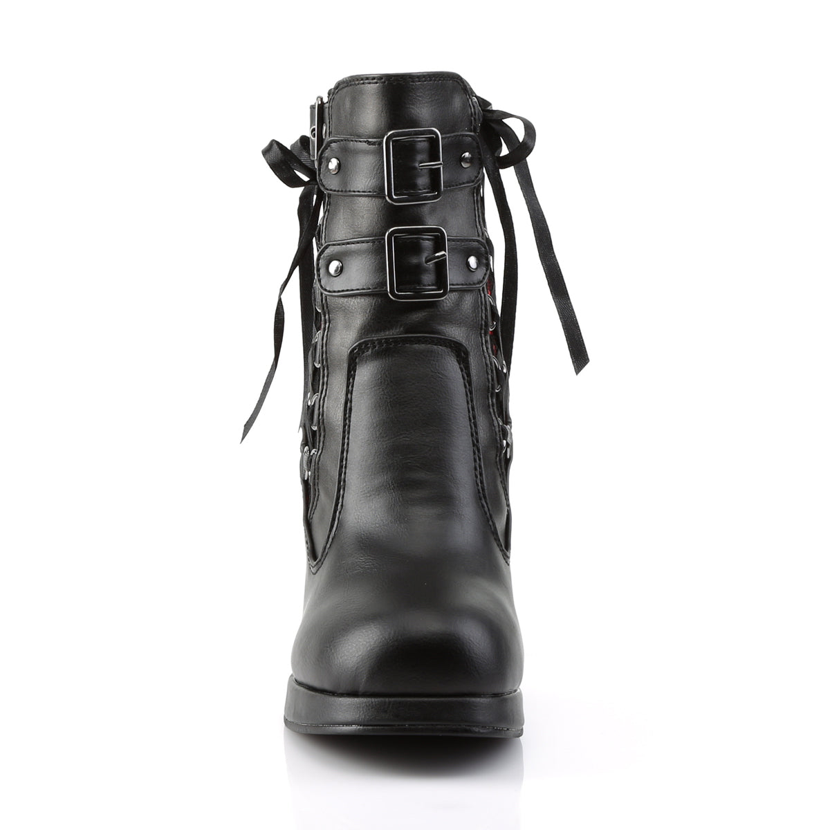 Demonia Cult Quality | "Crypto-51" Boots - Black-Red Lace Vegan Leather