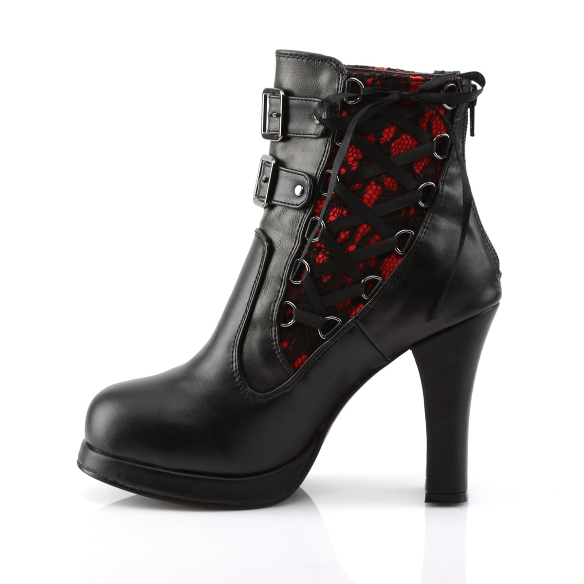 Demonia Cult Quality | "Crypto-51" Boots - Black-Red Lace Vegan Leather