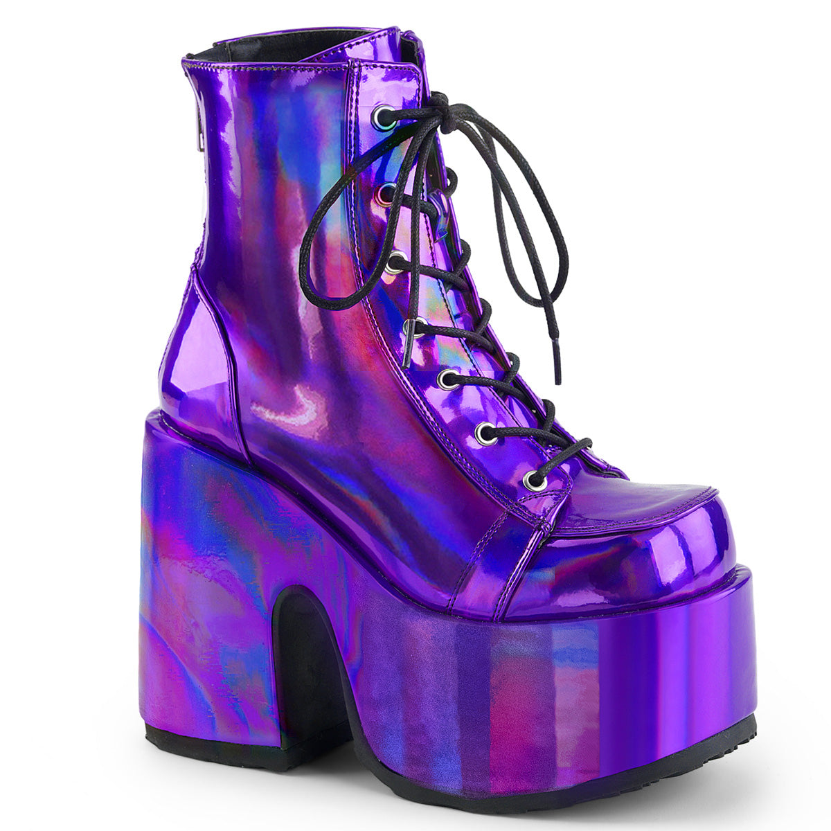 Demonia Cult Value | "Camel-203" Boots - Purple Hologram Vegan Leather