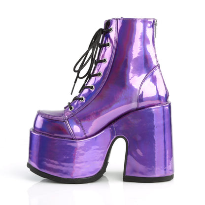 Demonia Cult Value | "Camel-203" Boots - Purple Hologram Vegan Leather
