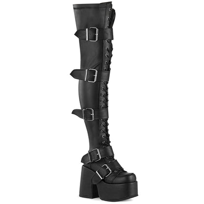 Demonia Cult Signature | "Camel-305" Boots - Black Stretch Vegan Leather